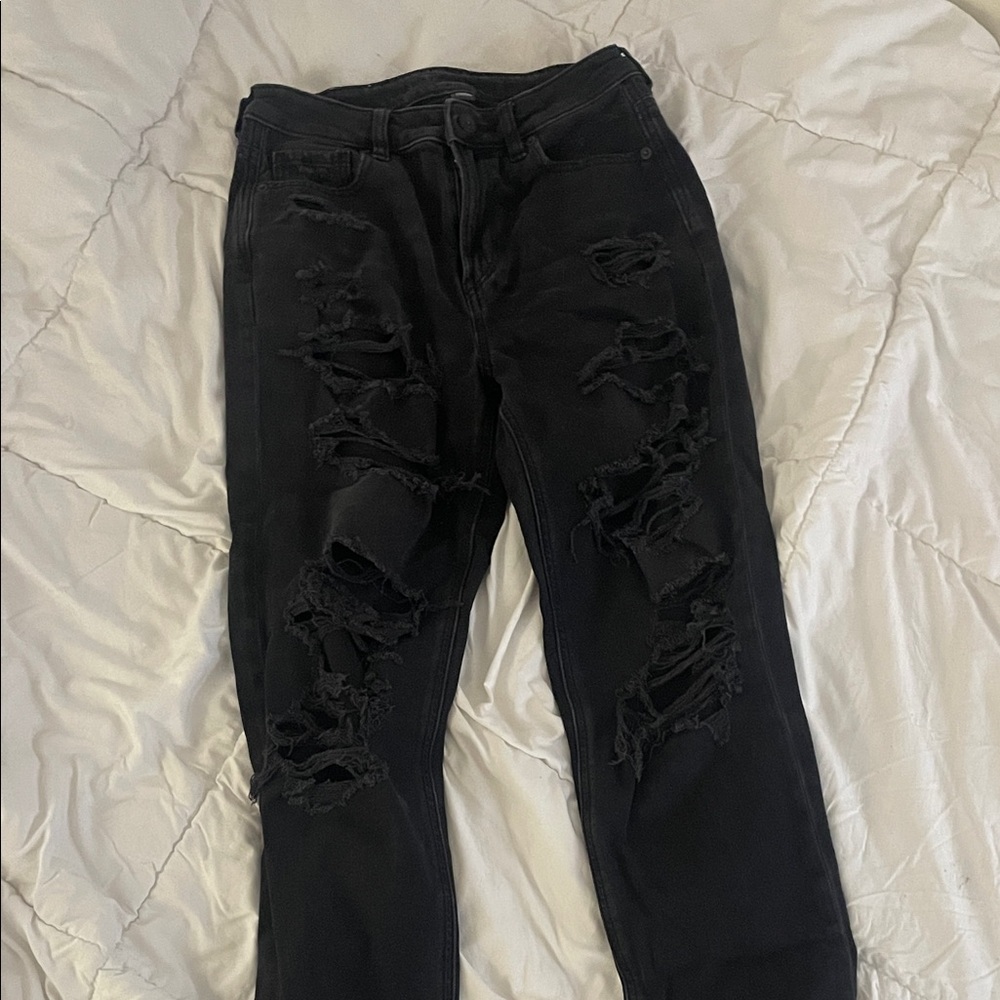 American Eagle Outfitters Black Distressed Boyfriend Jeans
